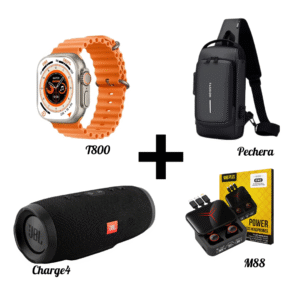 Bolso Cangurera - Parlante Charge 4 - Audífonos M88 y Smartwatch T800